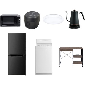 【家電セット】7点セット (6kg洗濯機 106L冷蔵庫 電子レンジ 炊飯器 シーリングライト 温調ケトル レンジラック) YAMAZEN(山善)