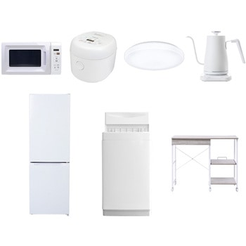 【家電セット】7点セット (6kg洗濯機 157L冷蔵庫 電子レンジ 炊飯器 シーリングライト 温調ケトル レンジラック) YAMAZEN(山善)