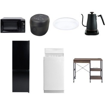 【家電セット】7点セット (6kg洗濯機 157L冷蔵庫 電子レンジ 炊飯器 シーリングライト 温調ケトル レンジラック) YAMAZEN(山善)