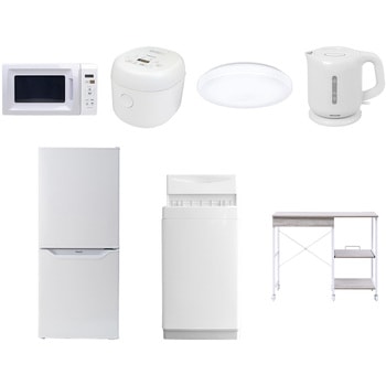 【家電セット】7点セット (6kg洗濯機 106L冷蔵庫 電子レンジ 炊飯器 シーリングライト 電気ケトル レンジラック) YAMAZEN(山善)