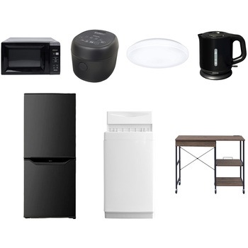 【家電セット】7点セット (6kg洗濯機 106L冷蔵庫 電子レンジ 炊飯器 シーリングライト 電気ケトル レンジラック) YAMAZEN(山善)
