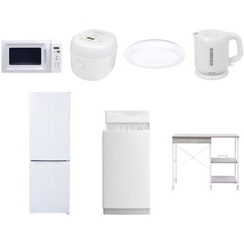 【家電セット】7点セット (6kg洗濯機 157L冷蔵庫 電子レンジ 炊飯器 シーリングライト 電気ケトル レンジラック) YAMAZEN(山善)