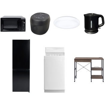 【家電セット】7点セット (6kg洗濯機 157L冷蔵庫 電子レンジ 炊飯器 シーリングライト 電気ケトル レンジラック) YAMAZEN(山善)