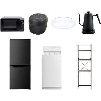 【家電セット】7点セット (6kg洗濯機 106L冷蔵庫 電子レンジ 炊飯器 シーリングライト 温調ケトル 家電収納ラック) YAMAZEN(山善)