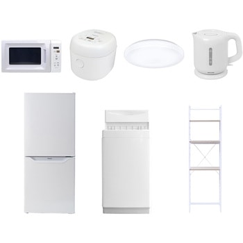 【家電セット】7点セット (6kg洗濯機 106L冷蔵庫 電子レンジ 炊飯器 シーリングライト 電気ケトル 家電収納ラック) YAMAZEN(山善)