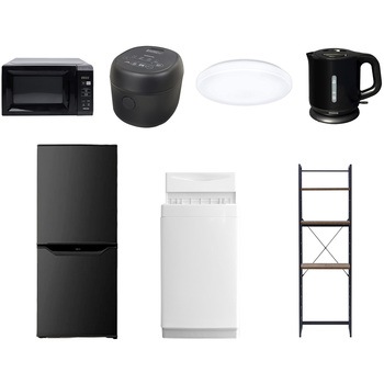 【家電セット】7点セット (6kg洗濯機 106L冷蔵庫 電子レンジ 炊飯器 シーリングライト 電気ケトル 家電収納ラック) YAMAZEN(山善)