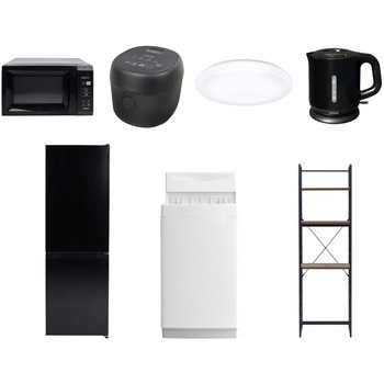 【家電セット】7点セット (6kg洗濯機 157L冷蔵庫 電子レンジ 炊飯器 シーリングライト 電気ケトル 家電収納ラック) YAMAZEN(山善)