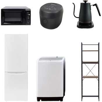 【家電セット】6点セット (8kg洗濯機 173L冷蔵庫 電子レンジ 炊飯器 温調ケトル 家電収納ラック) YAMAZEN(山善)