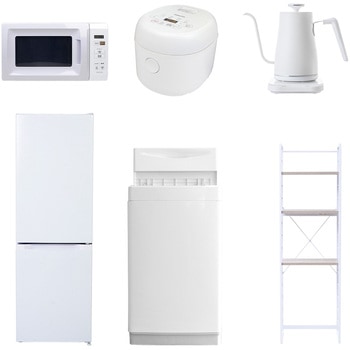【家電セット】6点セット (6kg洗濯機 157L冷蔵庫 電子レンジ 炊飯器 温調ケトル 家電収納ラック) YAMAZEN(山善)