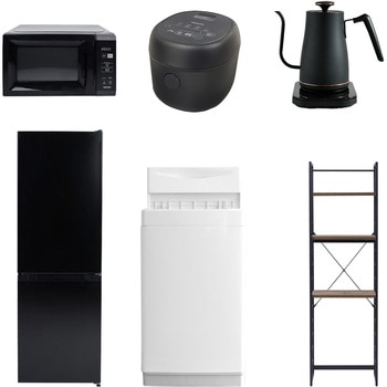 【家電セット】6点セット (6kg洗濯機 157L冷蔵庫 電子レンジ 炊飯器 温調ケトル 家電収納ラック) YAMAZEN(山善)