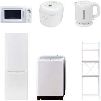 【家電セット】6点セット (8kg洗濯機 173L冷蔵庫 電子レンジ 炊飯器 電気ケトル 家電収納ラック) YAMAZEN(山善)