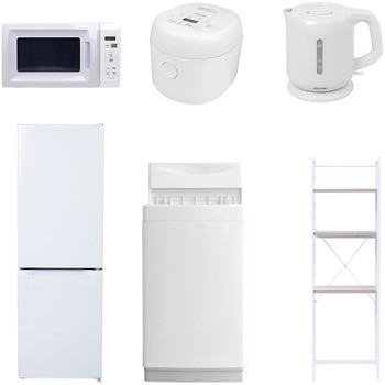 【家電セット】6点セット (6kg洗濯機 157L冷蔵庫 電子レンジ 炊飯器 電気ケトル 家電収納ラック) YAMAZEN(山善)