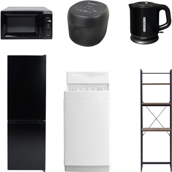 【家電セット】6点セット (6kg洗濯機 157L冷蔵庫 電子レンジ 炊飯器 電気ケトル 家電収納ラック) YAMAZEN(山善)