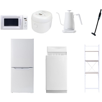 【家電セット】7点セット (6kg洗濯機 106L冷蔵庫 電子レンジ 炊飯器 温調ケトル 軽量クリーナー 家電収納ラック) YAMAZEN(山善)