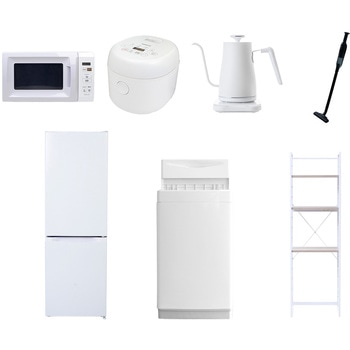 【家電セット】7点セット (6kg洗濯機 157L冷蔵庫 電子レンジ 炊飯器 温調ケトル 軽量クリーナー 家電収納ラック) YAMAZEN(山善)