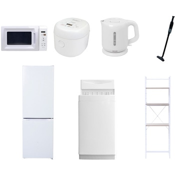 【家電セット】7点セット (6kg洗濯機 157L冷蔵庫 電子レンジ 炊飯器 電気ケトル 軽量クリーナー 家電収納ラック) YAMAZEN(山善)