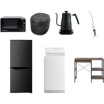 【家電セット】7点セット (6kg洗濯機 106L冷蔵庫 電子レンジ 炊飯器 温調ケトル スティッククリーナー レンジラック) YAMAZEN(山善)