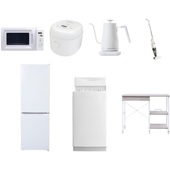 【家電セット】7点セット (6kg洗濯機 157L冷蔵庫 電子レンジ 炊飯器 温調ケトル スティッククリーナー レンジラック) YAMAZEN(山善)