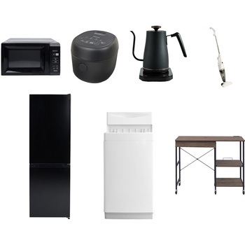 【家電セット】7点セット (6kg洗濯機 157L冷蔵庫 電子レンジ 炊飯器 温調ケトル スティッククリーナー レンジラック) YAMAZEN(山善)