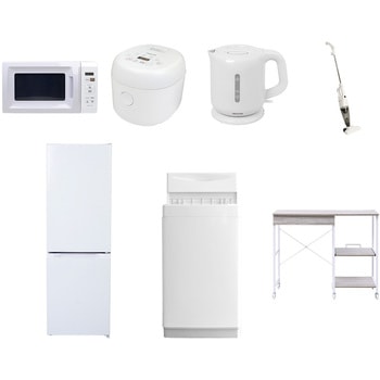 【家電セット】7点セット (6kg洗濯機 157L冷蔵庫 電子レンジ 炊飯器 電気ケトル スティッククリーナー レンジラック) YAMAZEN(山善)