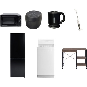 【家電セット】7点セット (6kg洗濯機 157L冷蔵庫 電子レンジ 炊飯器 電気ケトル スティッククリーナー レンジラック) YAMAZEN(山善)