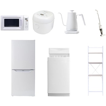 【家電セット】7点セット (6kg洗濯機 106L冷蔵庫 電子レンジ 炊飯器 温調ケトル スティッククリーナー 家電収納ラック) YAMAZEN(山善)