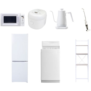 【家電セット】7点セット (6kg洗濯機 157L冷蔵庫 電子レンジ 炊飯器 温調ケトル スティッククリーナー 家電収納ラック) - YAMAZEN(山善)