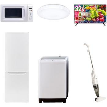 【家電セット】6点セット (8kg洗濯機 173L冷蔵庫 電子レンジ シーリングライト 32型液晶テレビ スティッククリーナー) YAMAZEN(山善)