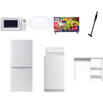 【家電セット】7点セット (6kg洗濯機 106L冷蔵庫 電子レンジ シーリングライト 32型液晶テレビ 軽量クリーナー レンジラック) YAMAZEN(山善)