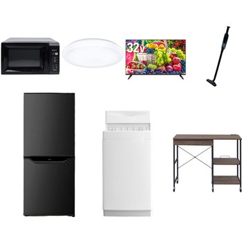 【家電セット】7点セット (6kg洗濯機 106L冷蔵庫 電子レンジ シーリングライト 32型液晶テレビ 軽量クリーナー レンジラック) YAMAZEN(山善)
