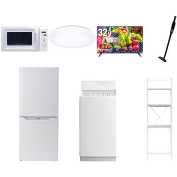 【家電セット】7点セット (6kg洗濯機 106L冷蔵庫 電子レンジ シーリングライト 32型液晶テレビ 軽量クリーナー 家電収納ラック) YAMAZEN(山善)