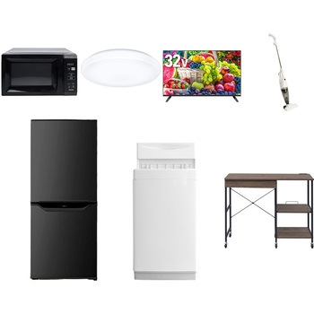 【家電セット】7点セット (6kg洗濯機 106L冷蔵庫 電子レンジ シーリングライト 32型液晶テレビ スティッククリーナー レンジラック) YAMAZEN(山善)