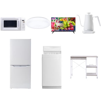 【家電セット】7点セット (6kg洗濯機 106L冷蔵庫 電子レンジ シーリングライト 32型液晶テレビ 温調ケトル レンジラック) YAMAZEN(山善)