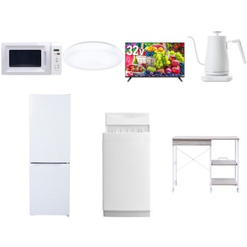 【家電セット】7点セット (6kg洗濯機 157L冷蔵庫 電子レンジ シーリングライト 32型液晶テレビ 温調ケトル レンジラック) YAMAZEN(山善)