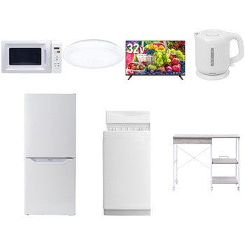 【家電セット】7点セット (6kg洗濯機 106L冷蔵庫 電子レンジ シーリングライト 32型液晶テレビ 電気ケトル レンジラック) YAMAZEN(山善)