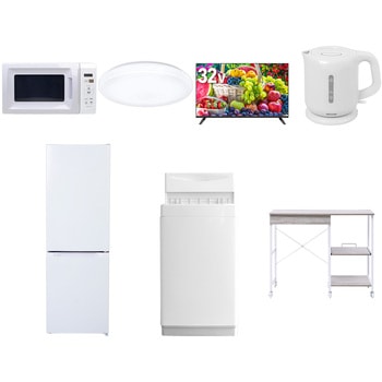 【家電セット】7点セット (6kg洗濯機 157L冷蔵庫 電子レンジ シーリングライト 32型液晶テレビ 電気ケトル レンジラック) YAMAZEN(山善)