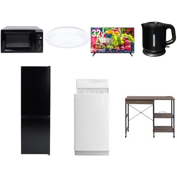 【家電セット】7点セット (6kg洗濯機 157L冷蔵庫 電子レンジ シーリングライト 32型液晶テレビ 電気ケトル レンジラック) YAMAZEN(山善)