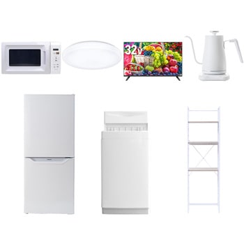 【家電セット】7点セット (6kg洗濯機 106L冷蔵庫 電子レンジ シーリングライト 32型液晶テレビ 温調ケトル 家電収納ラック) YAMAZEN(山善)