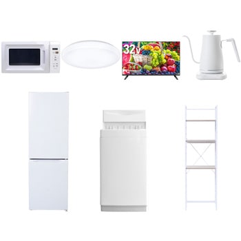 【家電セット】7点セット (6kg洗濯機 157L冷蔵庫 電子レンジ シーリングライト 32型液晶テレビ 温調ケトル 家電収納ラック) YAMAZEN(山善)