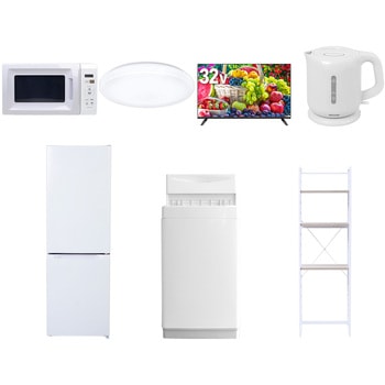 【家電セット】7点セット (6kg洗濯機 157L冷蔵庫 電子レンジ シーリングライト 32型液晶テレビ 電気ケトル 家電収納ラック) YAMAZEN(山善)