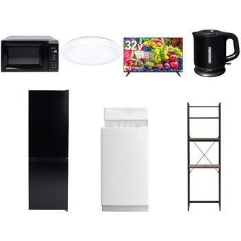 【家電セット】7点セット (6kg洗濯機 157L冷蔵庫 電子レンジ シーリングライト 32型液晶テレビ 電気ケトル 家電収納ラック) YAMAZEN(山善)
