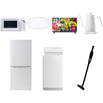 【家電セット】7点セット (6kg洗濯機 106L冷蔵庫 電子レンジ シーリングライト 32型液晶テレビ 温調ケトル 軽量クリーナー) YAMAZEN(山善)