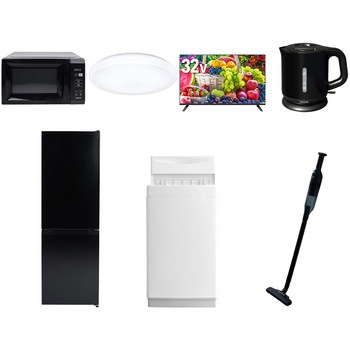 【家電セット】7点セット (6kg洗濯機 157L冷蔵庫 電子レンジ シーリングライト 32型液晶テレビ 電気ケトル 軽量クリーナー) YAMAZEN(山善)