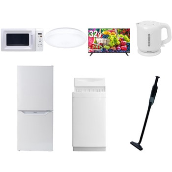 【家電セット】7点セット (6kg洗濯機 106L冷蔵庫 電子レンジ シーリングライト 32型液晶テレビ 電気ケトル 軽量クリーナー) - YAMAZEN(山善)