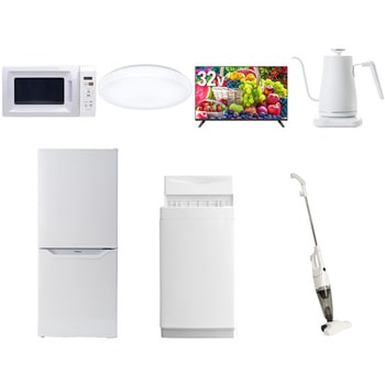 【家電セット】7点セット (6kg洗濯機 106L冷蔵庫 電子レンジ シーリングライト 32型液晶テレビ 温調ケトル スティッククリーナー) YAMAZEN(山善)