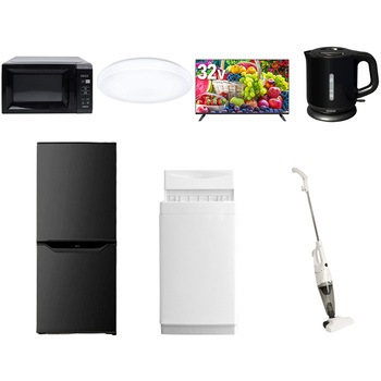 【家電セット】7点セット (6kg洗濯機 106L冷蔵庫 電子レンジ シーリングライト 32型液晶テレビ 電気ケトル スティッククリーナー) YAMAZEN(山善)