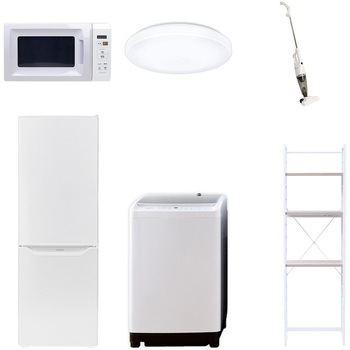 【家電セット】6点セット (8kg洗濯機 173L冷蔵庫 電子レンジ シーリングライト スティッククリーナー 家電収納ラック) YAMAZEN(山善)