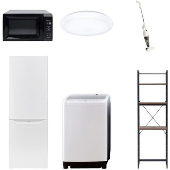 【家電セット】6点セット (8kg洗濯機 173L冷蔵庫 電子レンジ シーリングライト スティッククリーナー 家電収納ラック) YAMAZEN(山善)