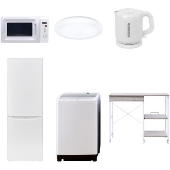 【家電セット】6点セット (8kg洗濯機 173L冷蔵庫 電子レンジ シーリングライト 電気ケトル レンジラック) YAMAZEN(山善)