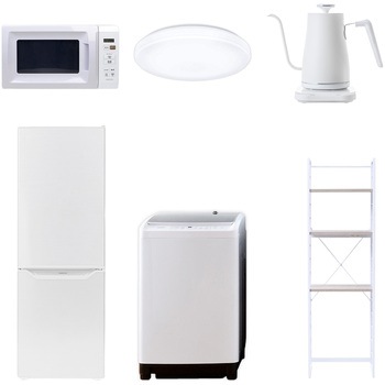 【家電セット】6点セット (8kg洗濯機 173L冷蔵庫 電子レンジ シーリングライト 温調ケトル 家電収納ラック) YAMAZEN(山善)